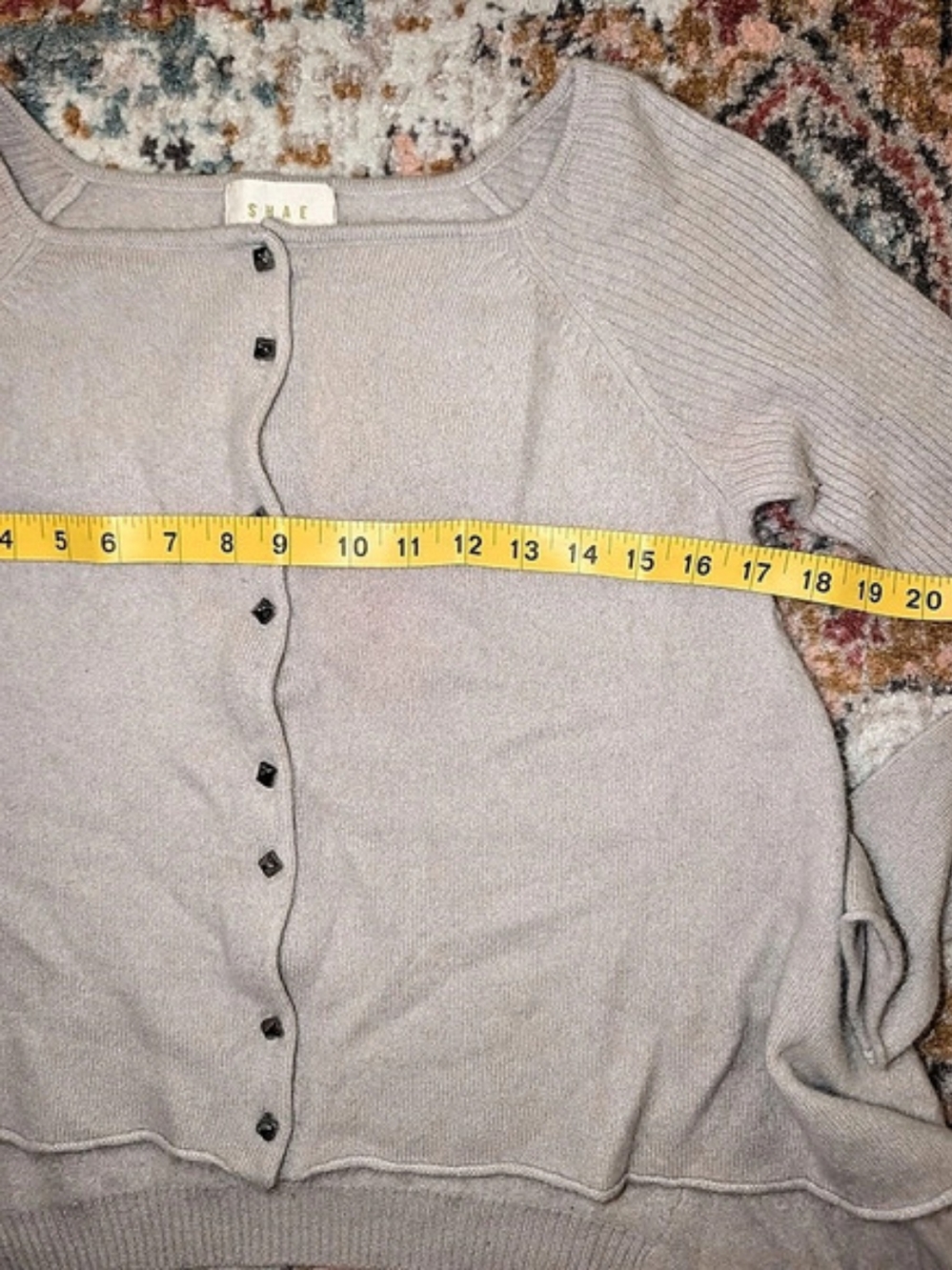 Shae Women's M Stud Buttons Tan 100% Cashmere Sweater Soft Fall Cozy Warm